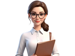 Elegant Female Legal Secretary with File Folder Isolated on Transparent Background.