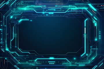 Futuristic Digital Neon Frame with Cyberpunk Circuit Design and Copy Space