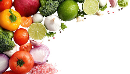 Vibrant array of fresh produce, corner composition