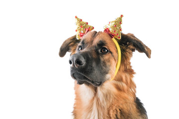cute german shepherd wearing funny Christmas hat