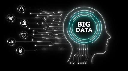 Abstract digital brain illustration processing big data information with glowing circuit lines and technology icons, symbolizing artificial intelligence and innovation. - Powered by Adobe