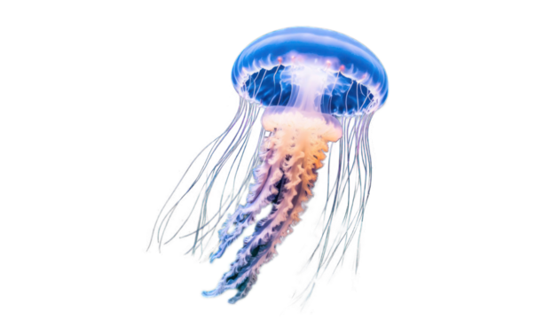 A jellyfish with long tentacles is floating in the air
