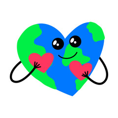Cute Earth Heart Mascot Holding Hearts. Happy World Kindness Day Cartoon Character Vector Illustration
