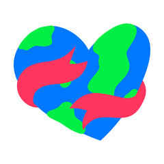 World Kindness Day Vector. Earth Heart Wrapped with Celebration Ribbon