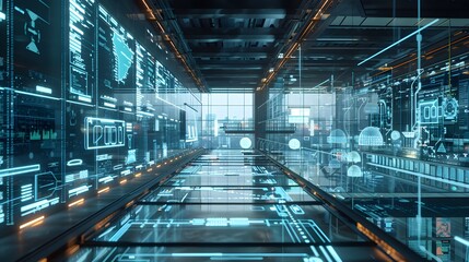 Futuristic Smart Factory Control Room with Holographic Data Displays