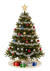 Christmas tree with decoration isolated on white or transparent background