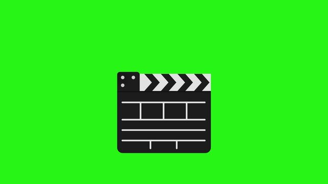 Clapper board icon animation loop on green screen background