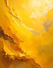 Abstract painting, vibrant yellow and gold hues, textured surface, dynamic brushstrokes