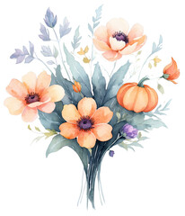 bouquet of flowers autumn pumpkin orange purple green Halloween holiday isolated