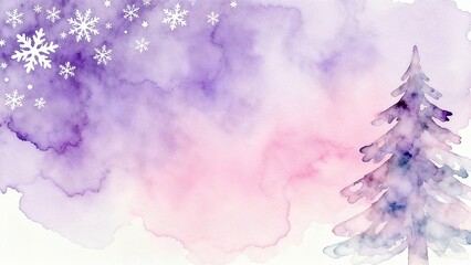Watercolor - Style Christmas Background Pink Purple Snowflake Christmas Tree Decoration Elements