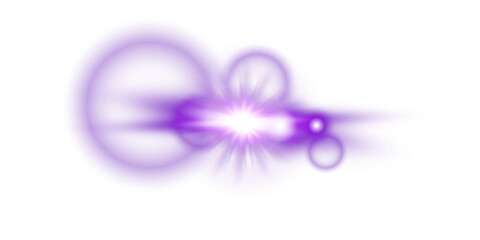 Realistic Purple Glowing Flash with Rays and Circular Optical Halo on Transparent Background
