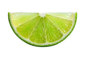 A vibrant slice of lime, showcasing its juicy segments and refreshing green hue, isolated on transparent background