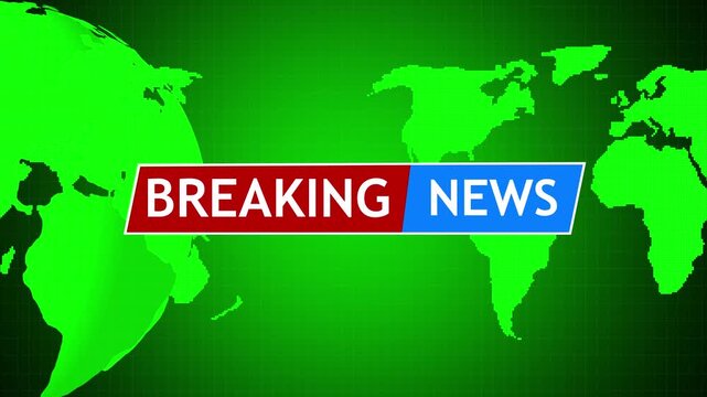 Global breaking news interface with a red world map and digital grid overlay, showcasing urgent alerts, real-time updates, and high-impact announcements across international networks.
