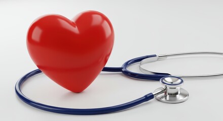 Red heart with stethoscope on a white background represents healthcare.