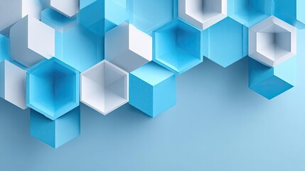 Obraz premium 2D flat abstract geometric cubic medical light blue concept. Abstract design featuring hexagonal shapes in blue and white tones.