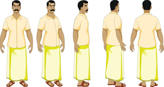 2d traditional cartoon animated male character turnaround for animation and graphic design