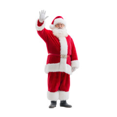 Cheerful Santa Claus in Festive Costume Waving Joyfully for the Holiday Season Celebrating Christmas Spirit and Happiness