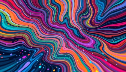 Obraz premium An abstract art piece, characterized by vibrant swirls and loops in a multitude of colors against a dark background.