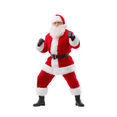 Cheerful Santa Claus with energetic pose on a transparent background, perfect for holiday season themes and festive decorations