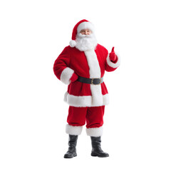 Cheerful Santa Claus in Traditional Costume Holding Up a Finger for Attention at Christmas Time