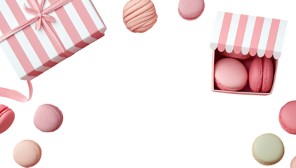 Pink striped gift boxes & macarons scattered