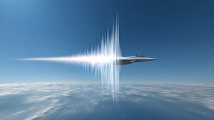 Supersonic jet creating radiating sound waves in sky