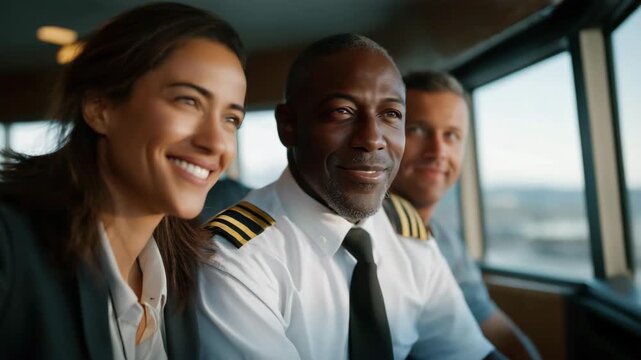 Airport supervisors using gamification techniques to train employees, highlighting creativity, engagement, and teamwork in aviation. three-quarter wide angle, cinematic color correction, gentle