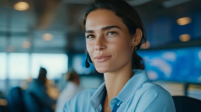 A female railway manager leading a diverse team of workers in a control room, symbolizing inclusivity, leadership, gender diversity, and modern corporate culture. three-quarter wide angle, - Powered by Adobe