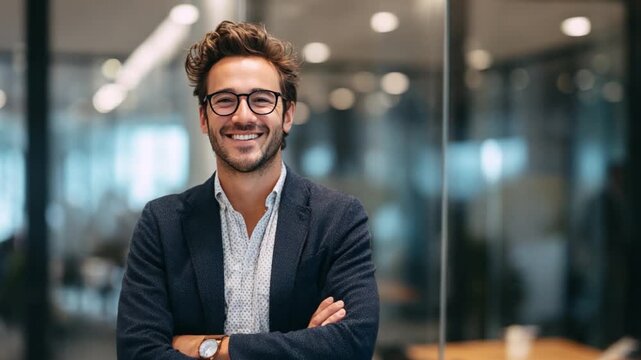 Confident Executive: A portrait of a composed business professional, radiating an air of self-assuredness and professionalism. Showcasing his charisma and approachable demeanor.