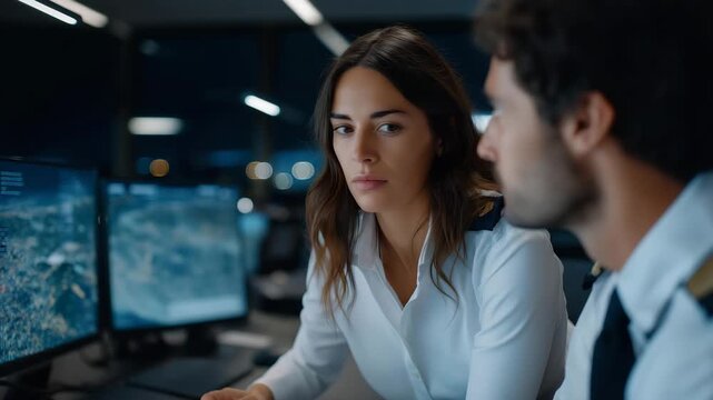 Airport supervisors using gamification techniques to train employees, highlighting creativity, engagement, and teamwork in aviation. three-quarter wide angle, cinematic color correction, gentle