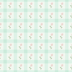 Seamless pastel-colored checkered and flower vector pattern. Gingham tablecloth with flora pattern texture for textiles, cards, stationery, phone cases, paper gifts, wallpaper, and wrapping.