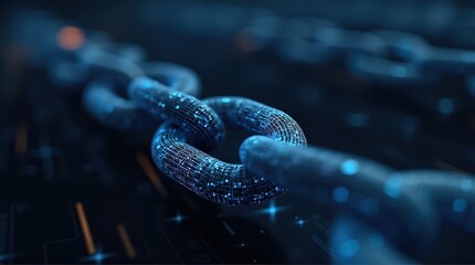 Digital blockchain network connecting secure data blocks in a futuristic concept