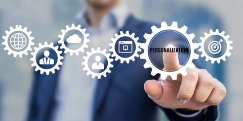 Personalization in Action: An executive's touch initiates a chain of interconnected gears, highlighting the concept of tailored solutions. This image symbolizes the power of customization.