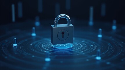 Digital padlock on a glowing technological network representing cybersecurity and data protection