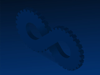 Blue 3D Infinity Symbol on Dark Blue  Background. Endless Vector Logo Design. Concept of infinity  Gear with shadow for your web site design, app, UI. EPS10.