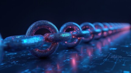 Digital blockchain network with glowing links and futuristic technology