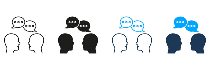 Two People Communicating With Speech Bubbles Line And Solid Icon Set. Dialogue, Conversation, And Communication Symbol Collection. Interpersonal Interaction. Isolated Vector Illustration