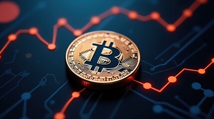 Bitcoin cryptocurrency coin on digital financial chart background
