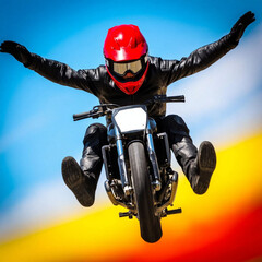 motorcyclist jumping on a motorcycle