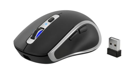 Wireless computer mouse with USB receiver isolated PNG with Transparent Background