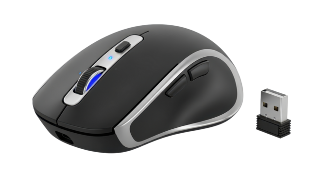 Wireless computer mouse with USB receiver isolated PNG with Transparent Background