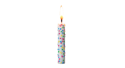 Burning candle with colorful sprinkles decoration isolated PNG with Transparent Background