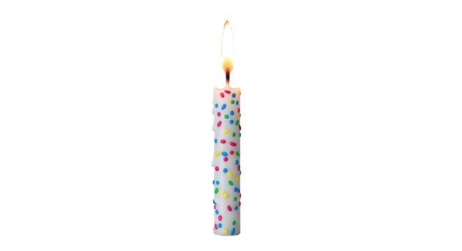 Burning candle with colorful sprinkles decoration isolated PNG with Transparent Background