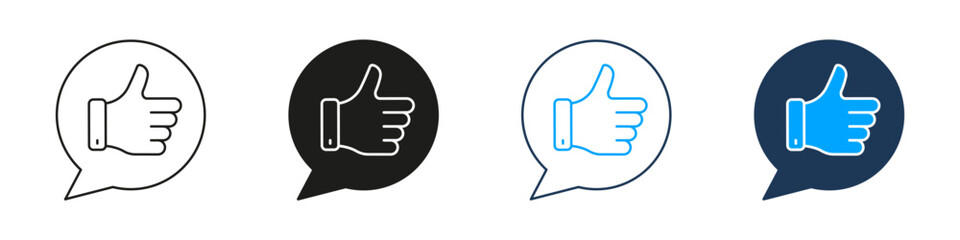 Thumbs Up In Speech Bubble Line And Solid Icon Set. Positive Feedback, Approval, And Social Media Interaction Symbol Collection. Communication And Engagement. Isolated Vector Illustration
