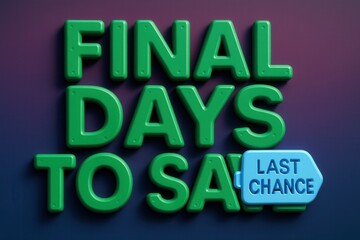 FINAL DAYS TO SAVE and LAST CHANCE discount offer, glossy style, impactful retail sale promotion.