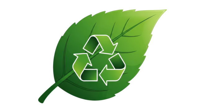 Recycle symbol on a green leaf promoting environmental sustainability isolated PNG with Transparent Background