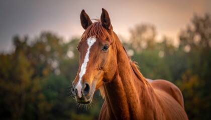 Obraz premium A chestnut horse with a white blaze