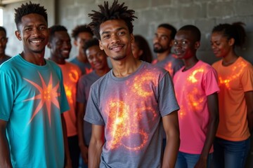 Group of People Wearing Heat-Activated Custom T-Shirts with Color-Changing Designs