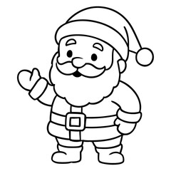 Obraz premium Cute cartoon Santa Claus waving hand. Christmas character for coloring book page. Vector line art.