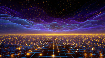 3D rendering technological sense starry sky grid background material
